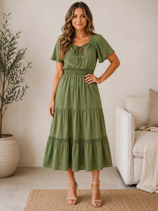 Luxology Dresses & Skirts - Luxology Olive Green Tiered Midi Dress